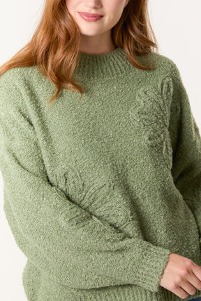 Soft Knit Flower High Crew Neck Jumper