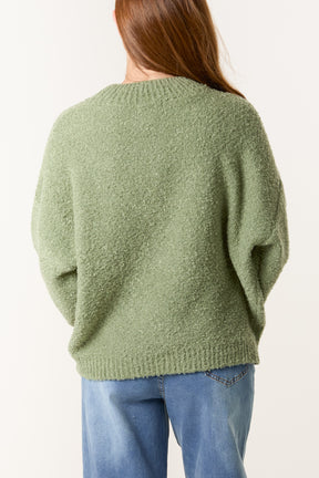 Soft Knit Flower High Crew Neck Jumper