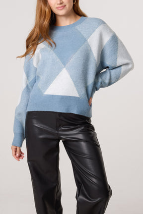 Argyle Crew Neck Knit Jumper