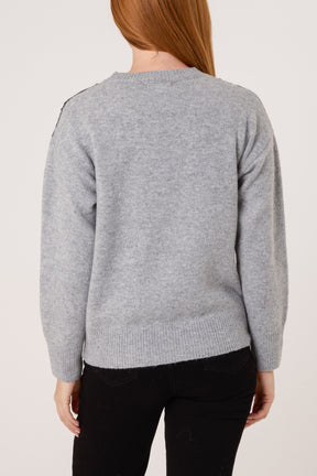 Embroidered Spiral Shoulders Knit Jumper