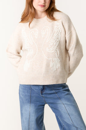 Swan Embroidered Knit Jumper