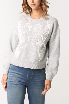 Swan Embroidered Knit Jumper