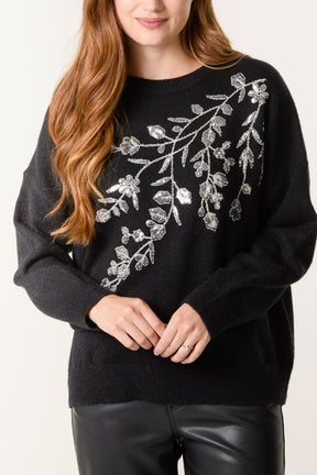 Sequin Embellished Leaf Jumper