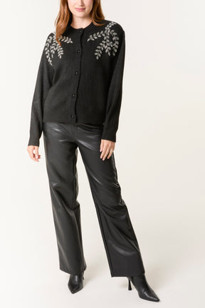 Embellished Leaf Knit Cardigan