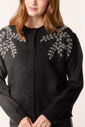 Embellished Leaf Knit Cardigan