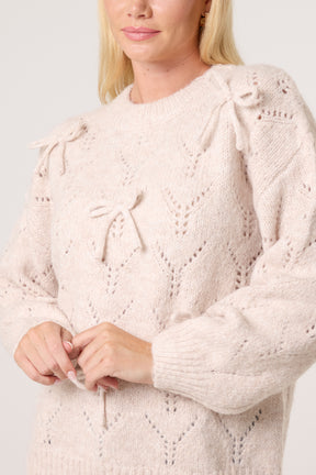 Bow Accent Textured Knit Jumper