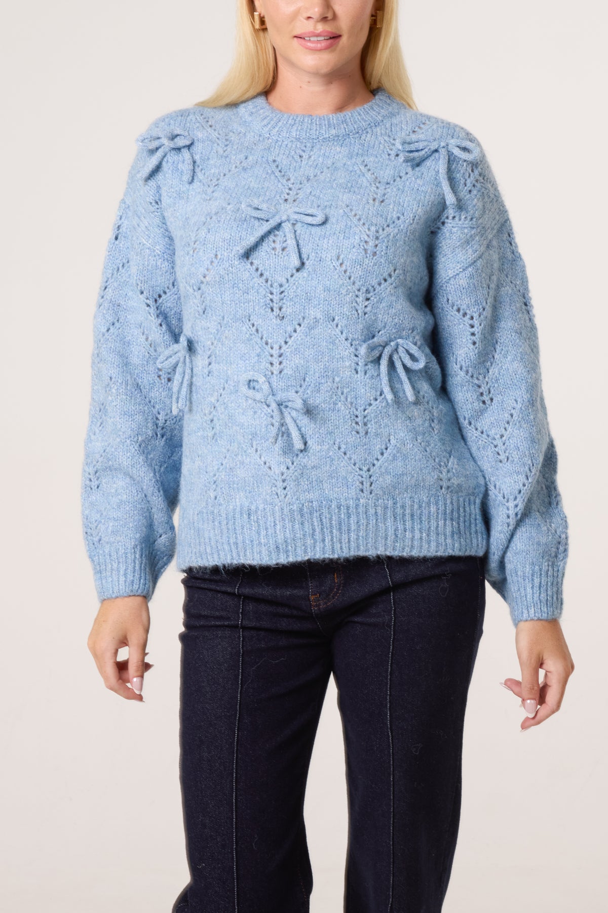 Bow Accent Textured Knit Jumper