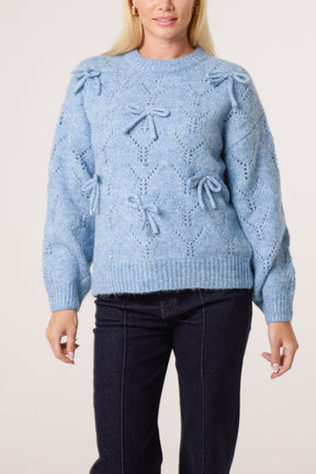 Bow Accent Textured Knit Jumper