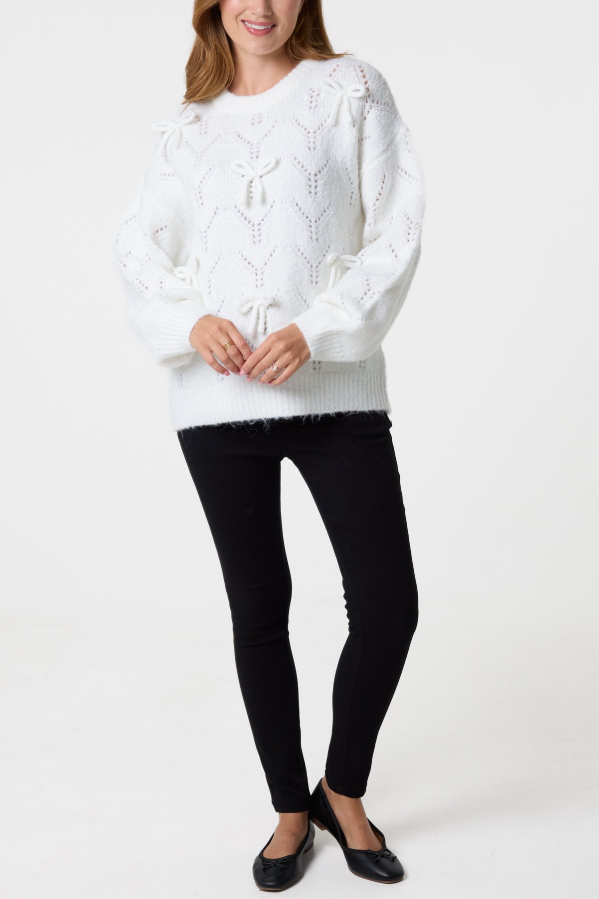 Bow Accent Textured Knit Jumper