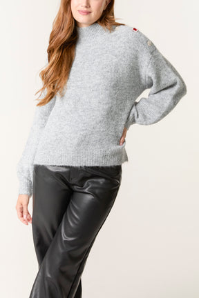 Jewel Shoulder High Neck Knit Jumper