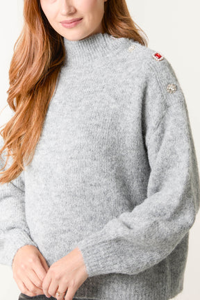 Jewel Shoulder High Neck Knit Jumper