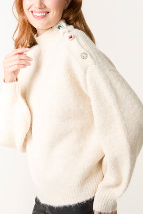 Jewel Shoulder High Neck Knit Jumper