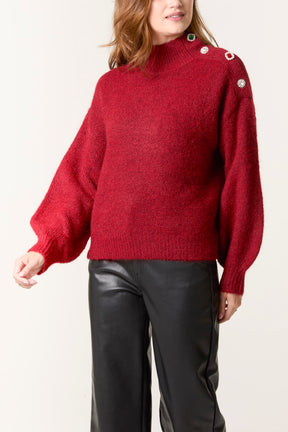 Jewel Shoulder High Neck Knit Jumper