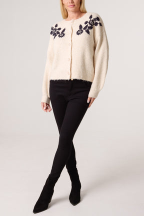 Embroidered & Embellished Flower Cardigan
