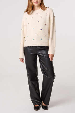 Colourful Diamante Embellished Knit Jumper