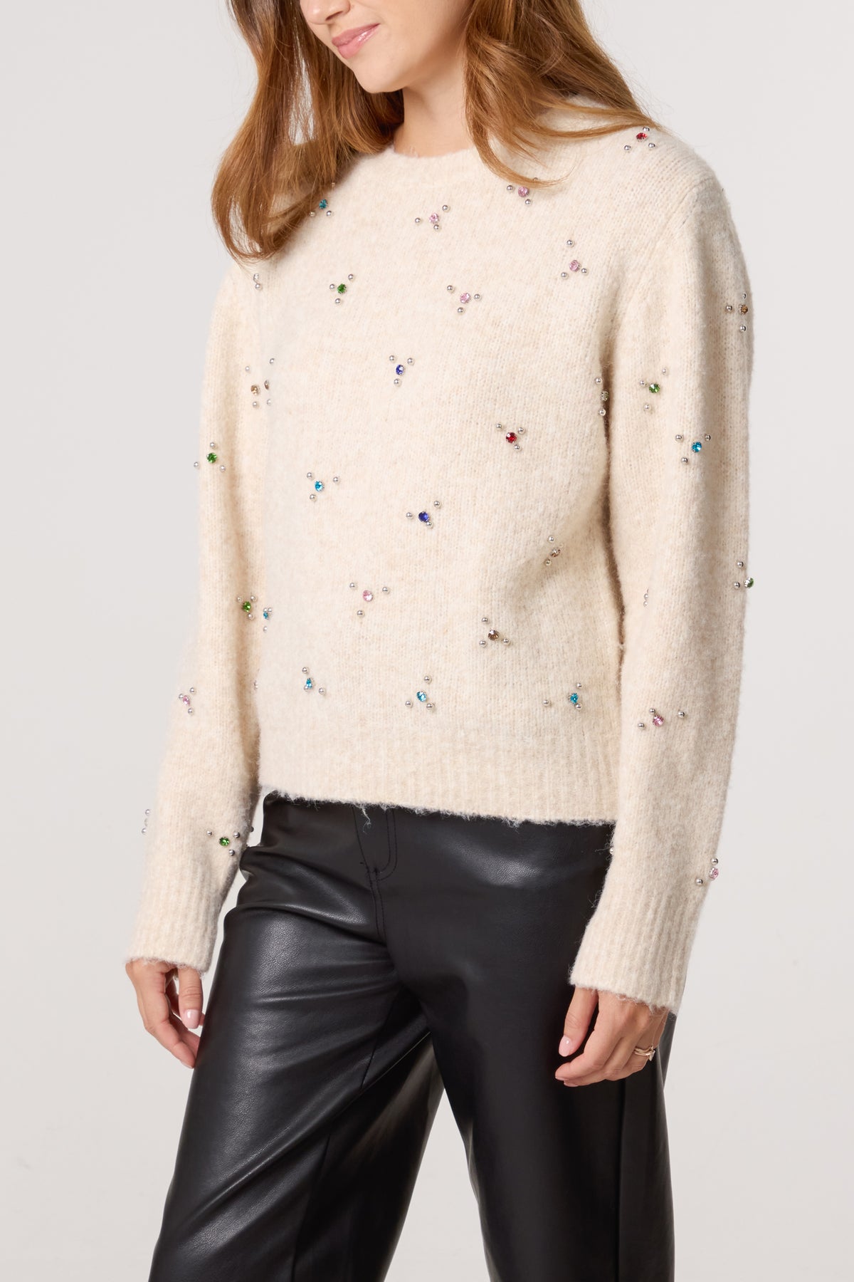 Colourful Diamante Embellished Knit Jumper