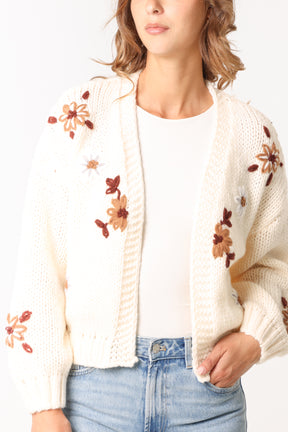 Daisy Embroidery Open Knit Cardigan