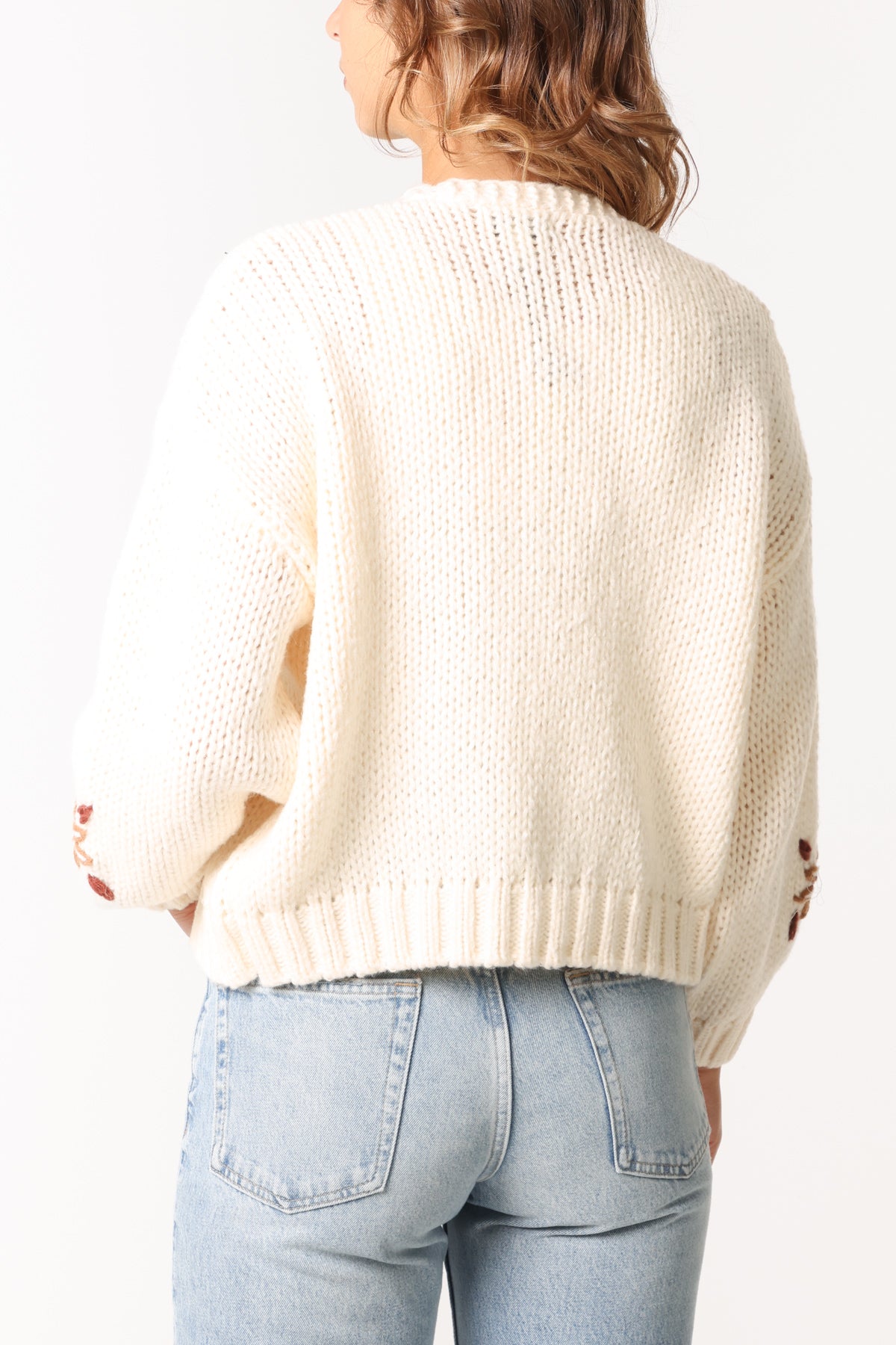 Daisy Embroidery Open Knit Cardigan