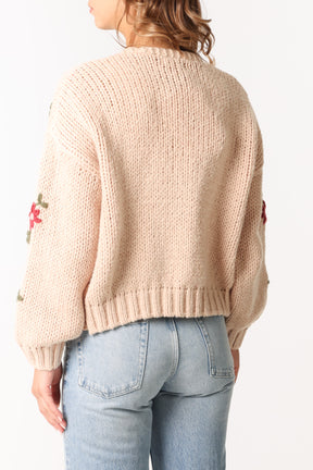 Floral Embroidery Open Knit Cardigan