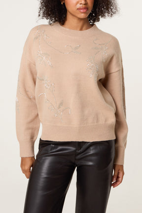 Sparkling Leaf Sequin Jumper