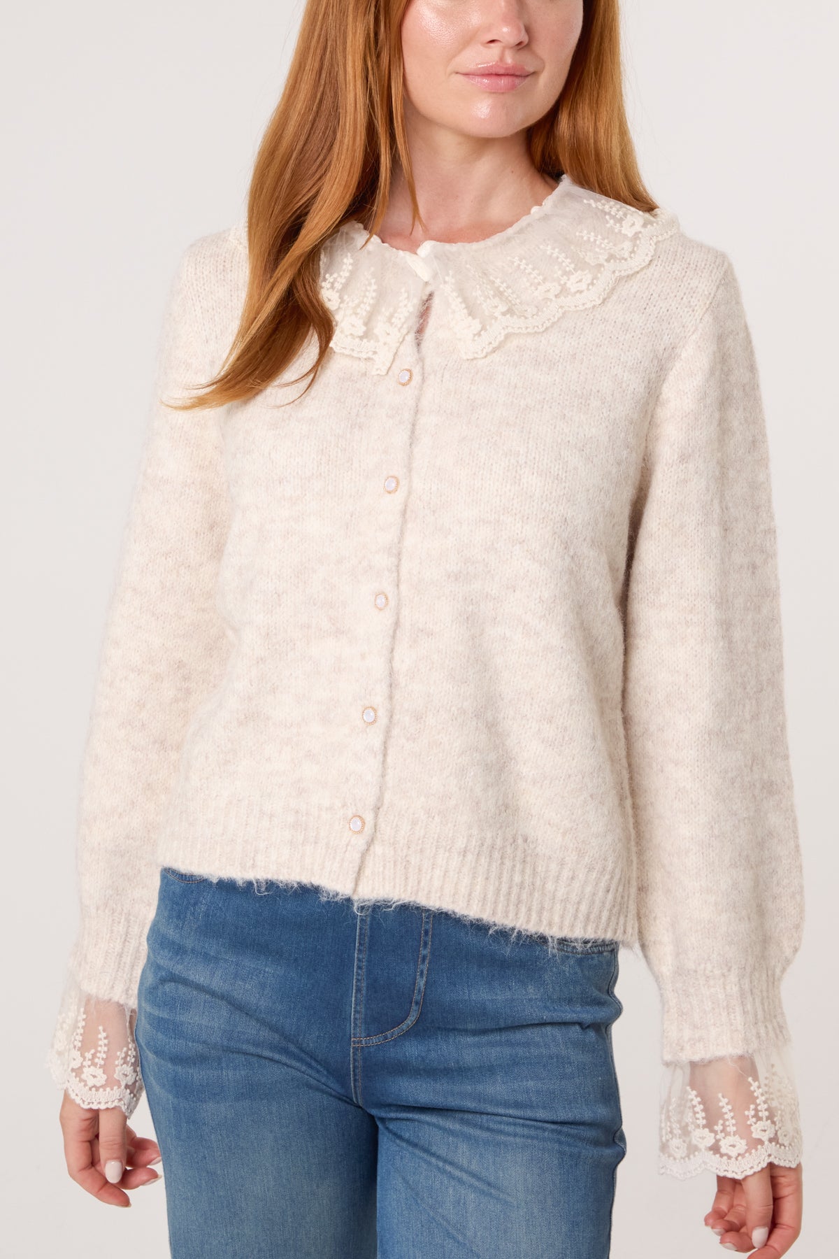 Lace Collar & Cuff Knit Cardigan