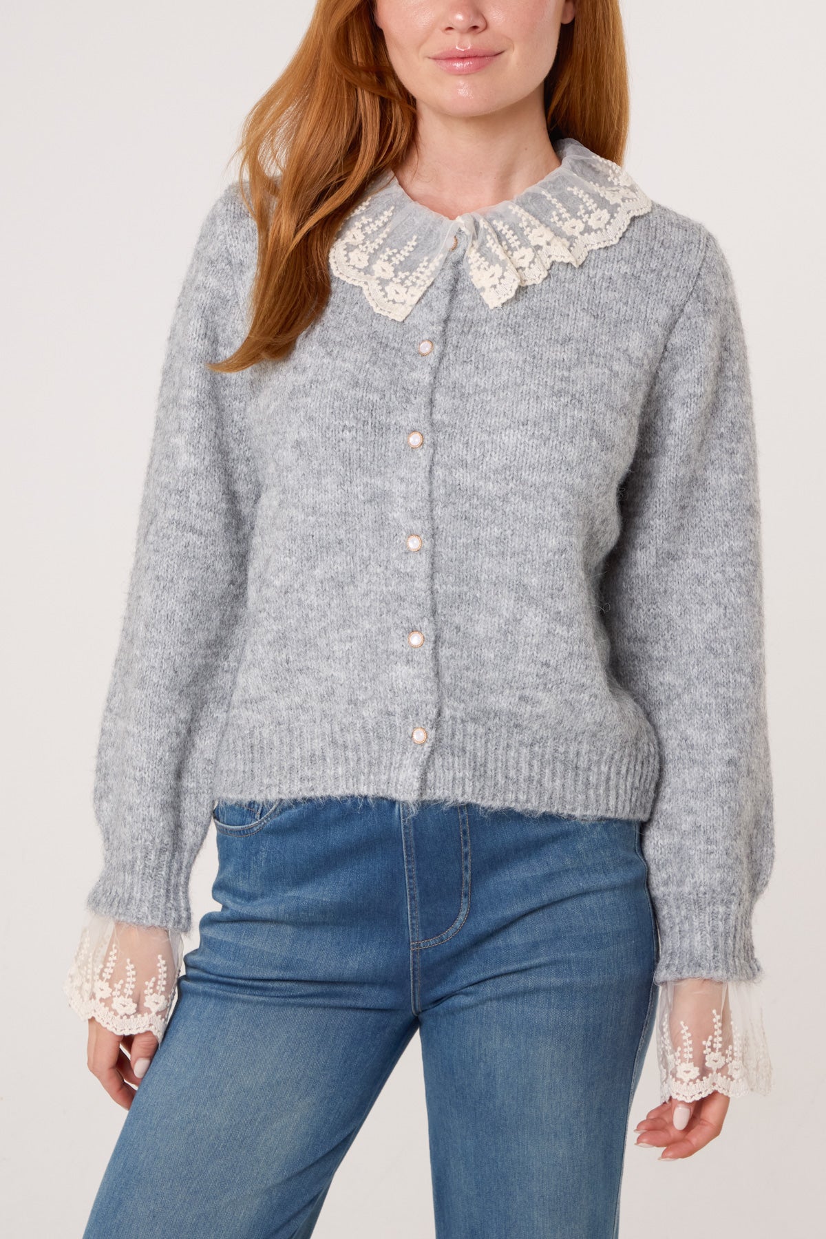 Lace Collar & Cuff Knit Cardigan