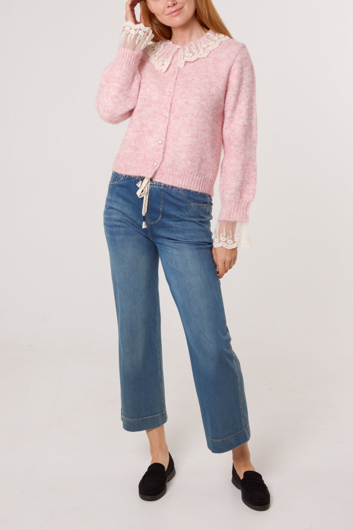 Lace Collar & Cuff Knit Cardigan