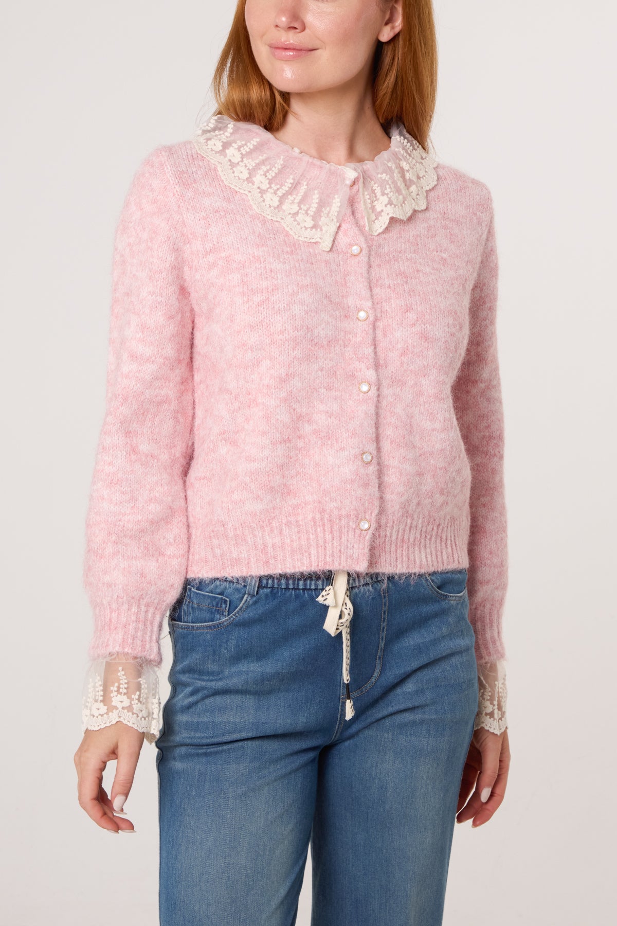 Lace Collar & Cuff Knit Cardigan