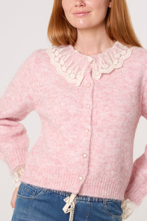 Lace Collar & Cuff Knit Cardigan