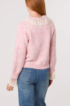 Lace Collar & Cuff Knit Cardigan
