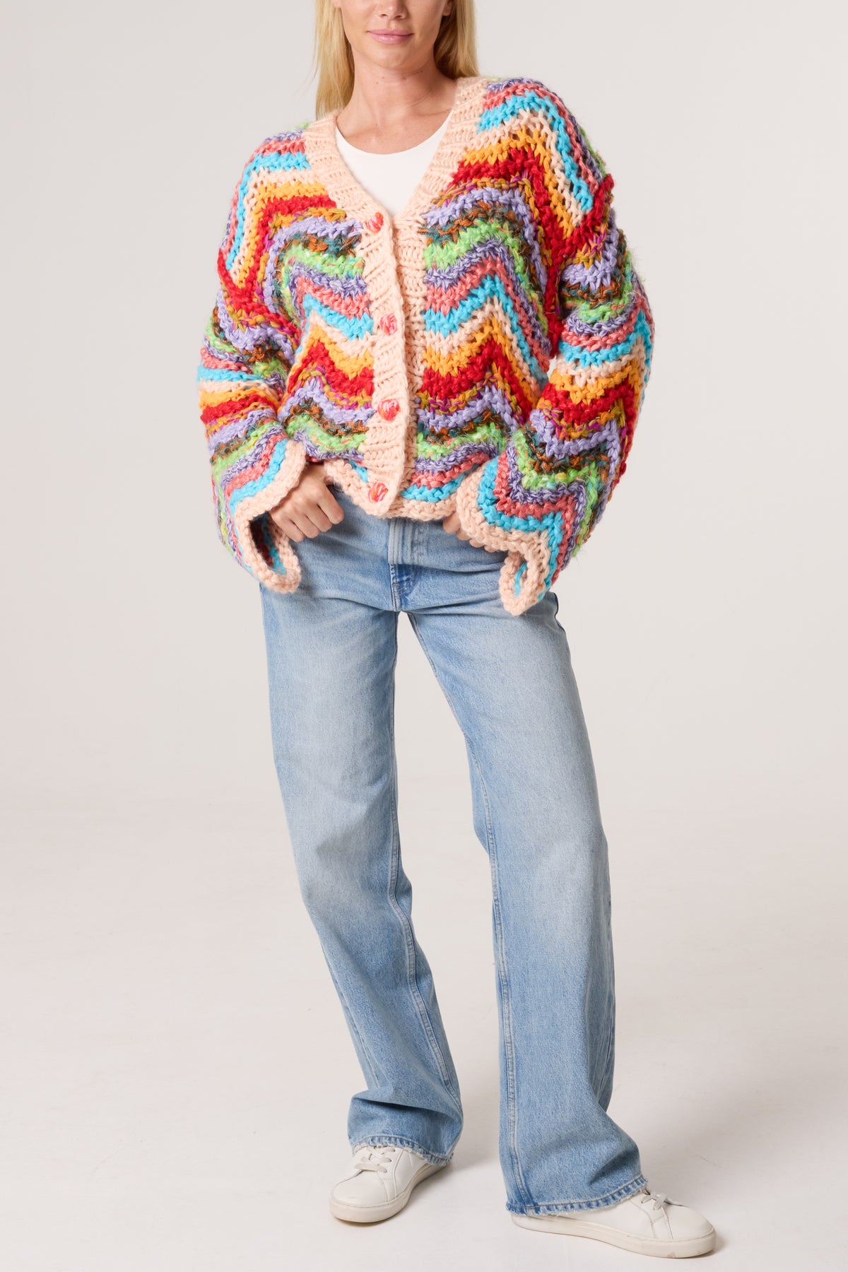 Colourful Zigzag Chunky Knitted Cardigan