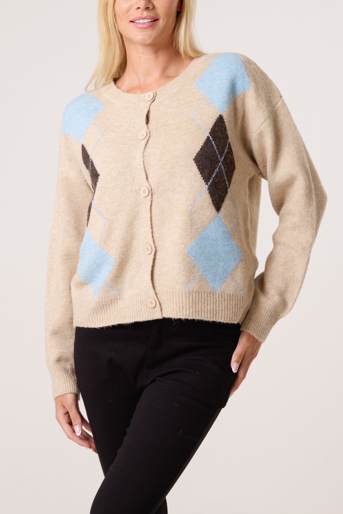 Diamond Argyle Round Neck Cardigan