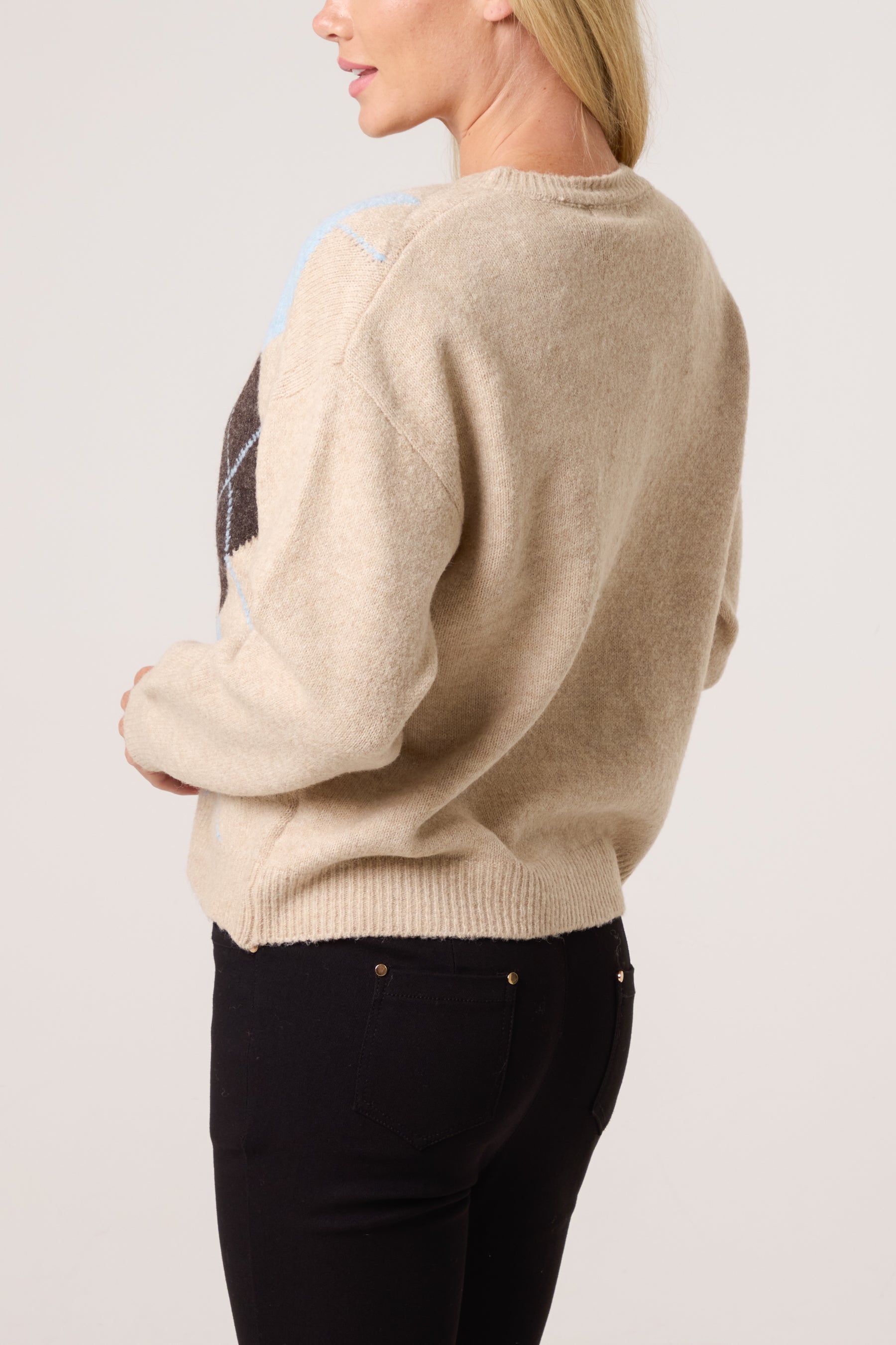 Diamond Argyle Round Neck Cardigan