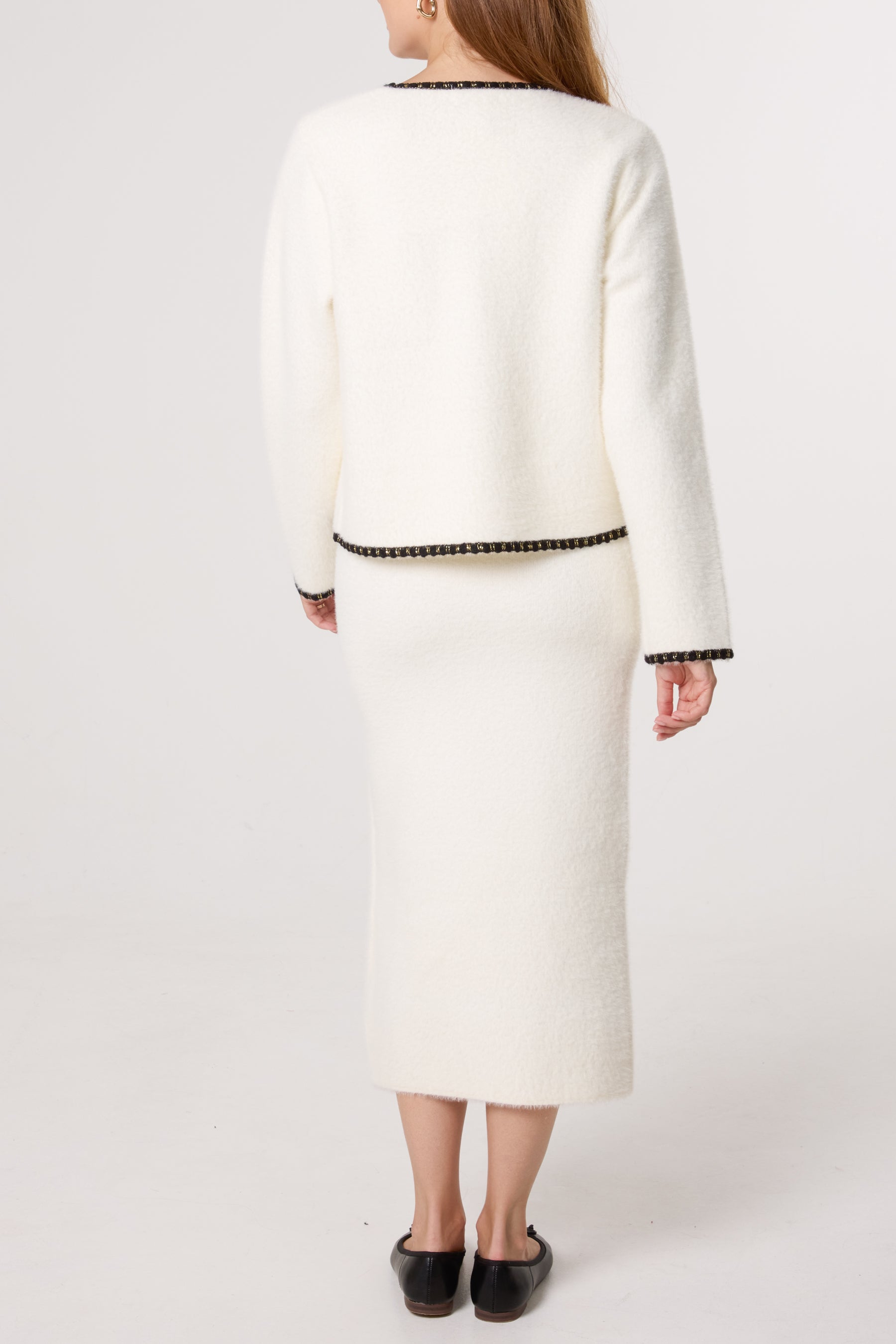 Contrast Knit Cardigan & Skirt Set