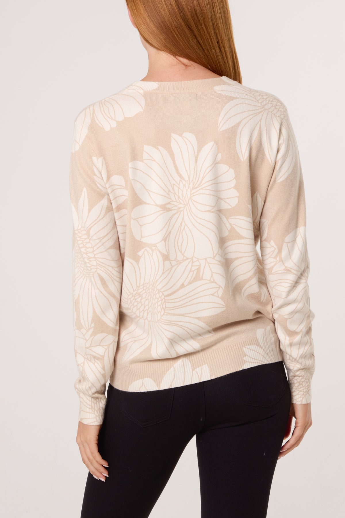 Embellished Flower Crew Fine Knit Jumper