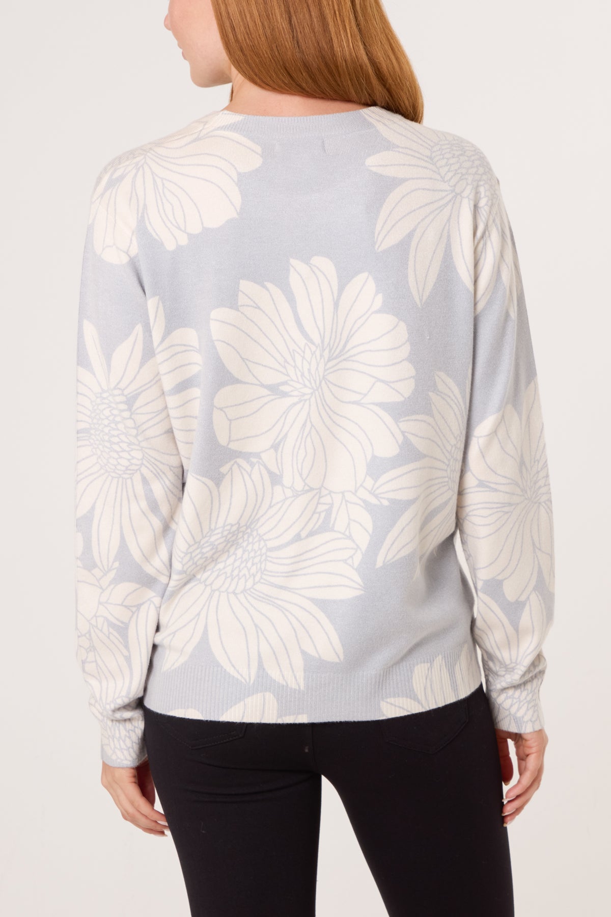 Embellished Flower Crew Fine Knit Jumper