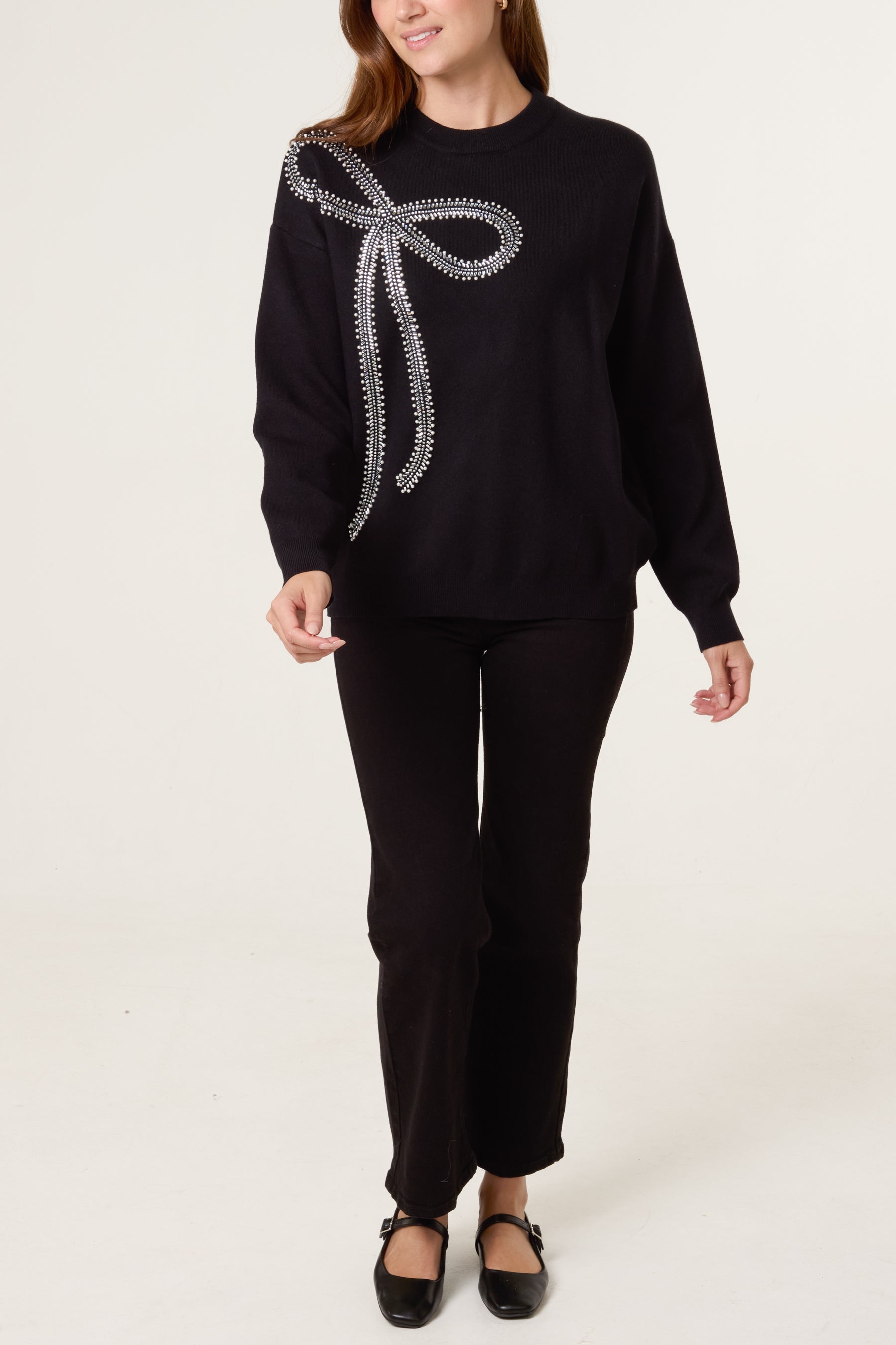 Diamante Bow Fine Knit Jumper