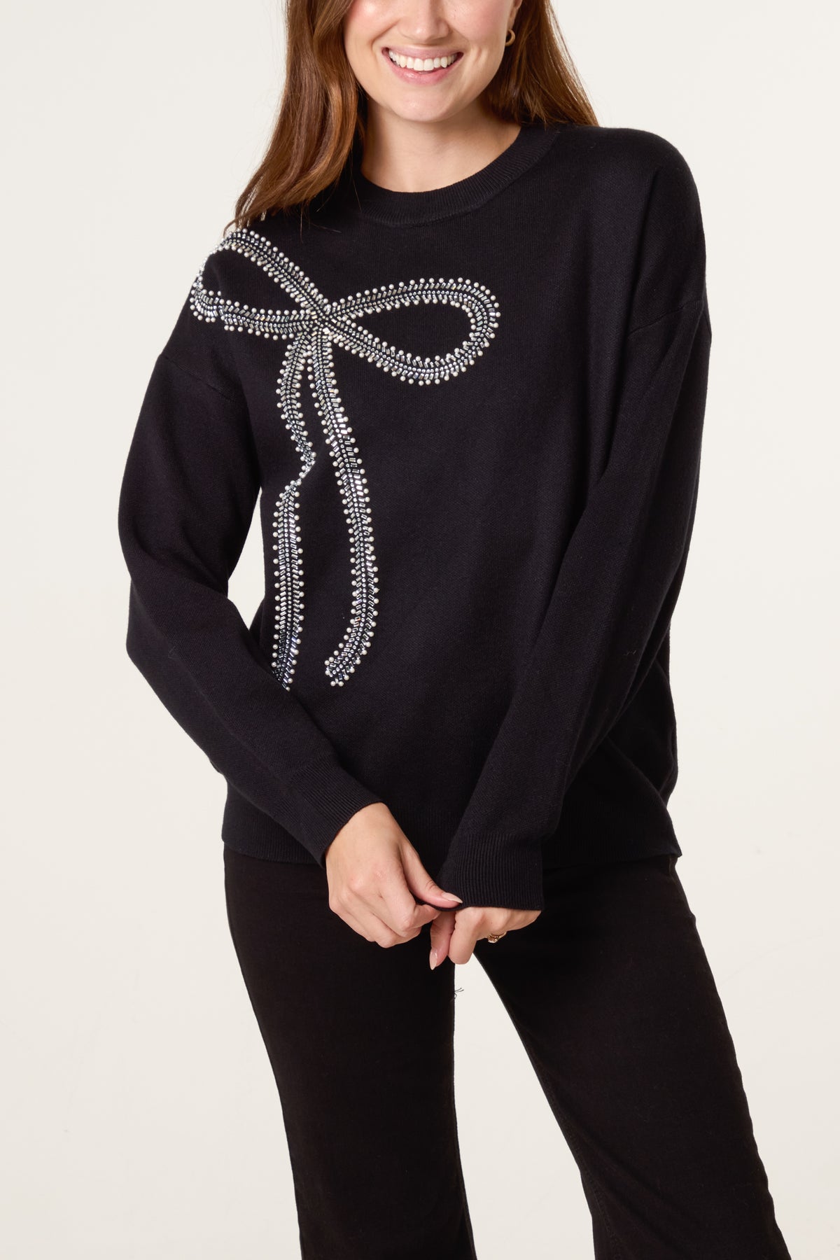Diamante Bow Fine Knit Jumper
