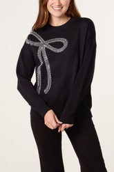 Diamante Bow Fine Knit Jumper