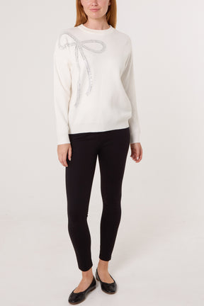 Diamante Bow Fine Knit Jumper