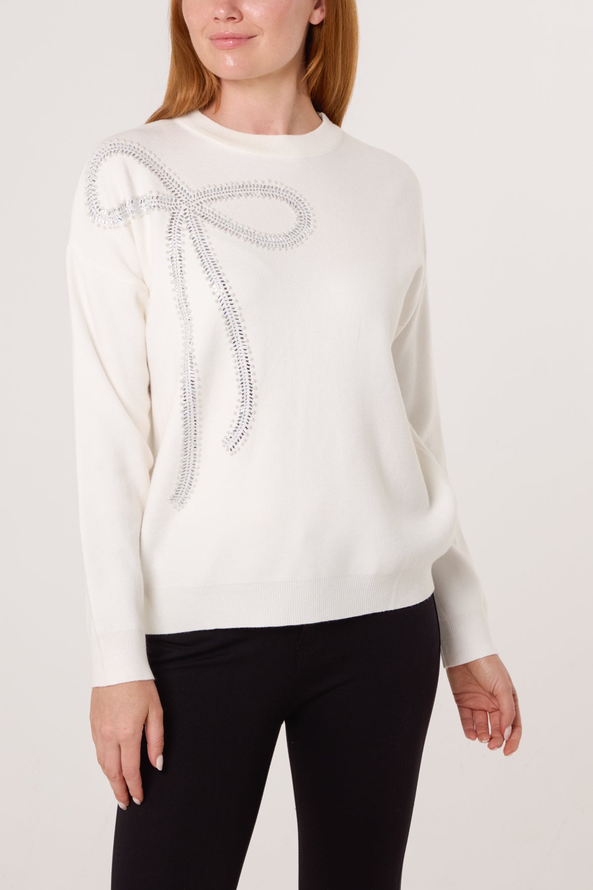 Diamante Bow Fine Knit Jumper