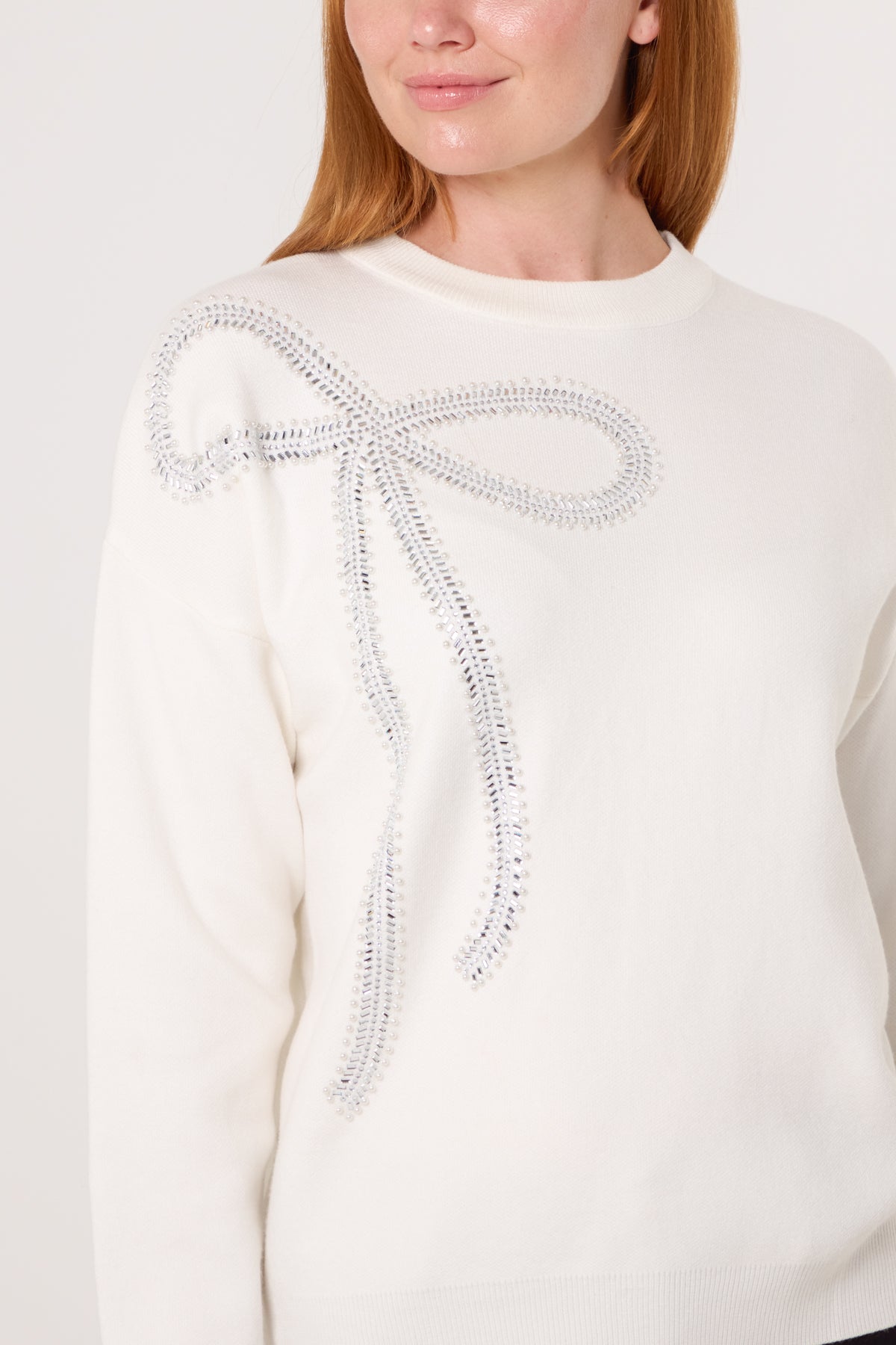 Diamante Bow Fine Knit Jumper