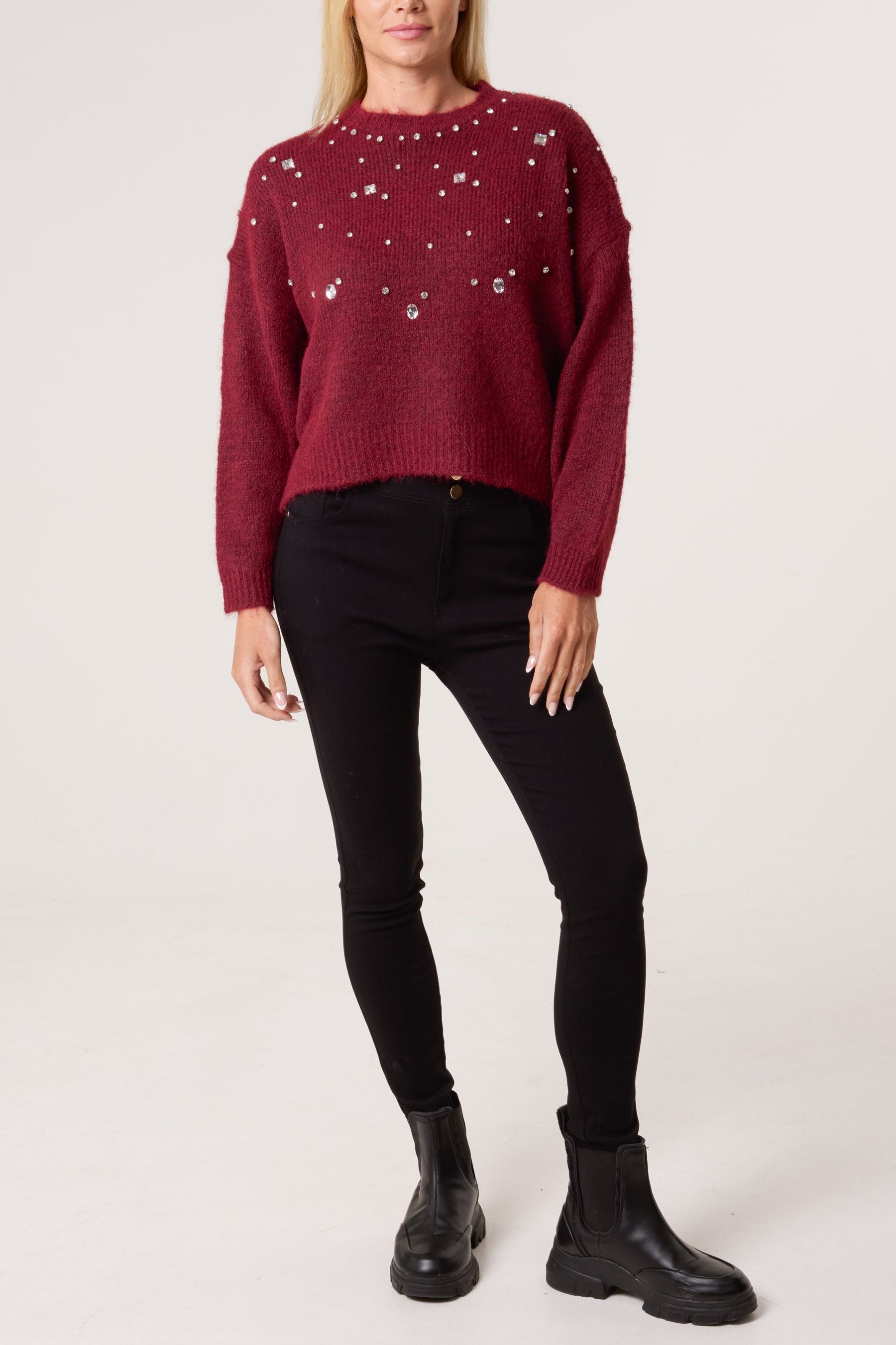 Diamante Round Neck Knit Jumper