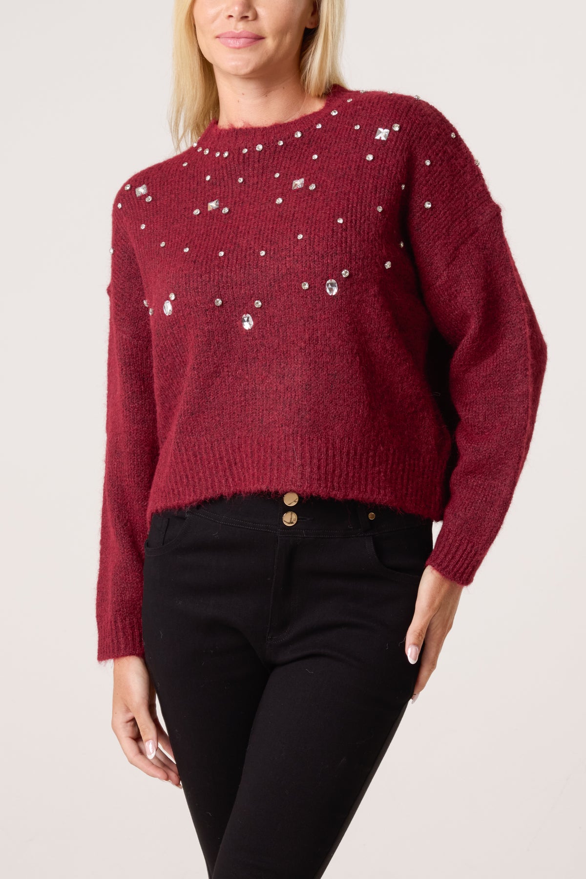 Diamante Round Neck Knit Jumper
