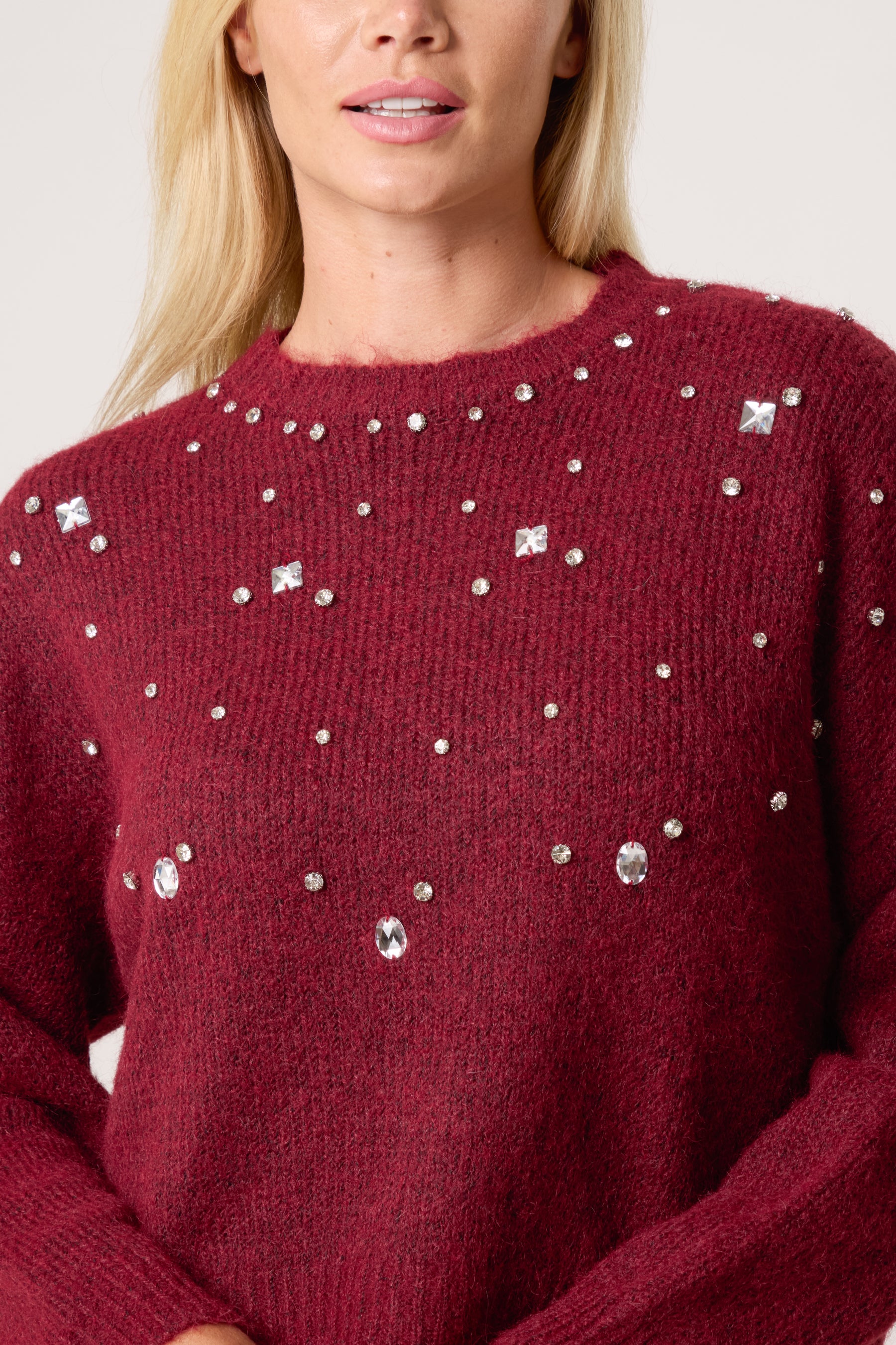 Diamante Round Neck Knit Jumper