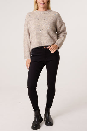 Diamante Round Neck Knit Jumper