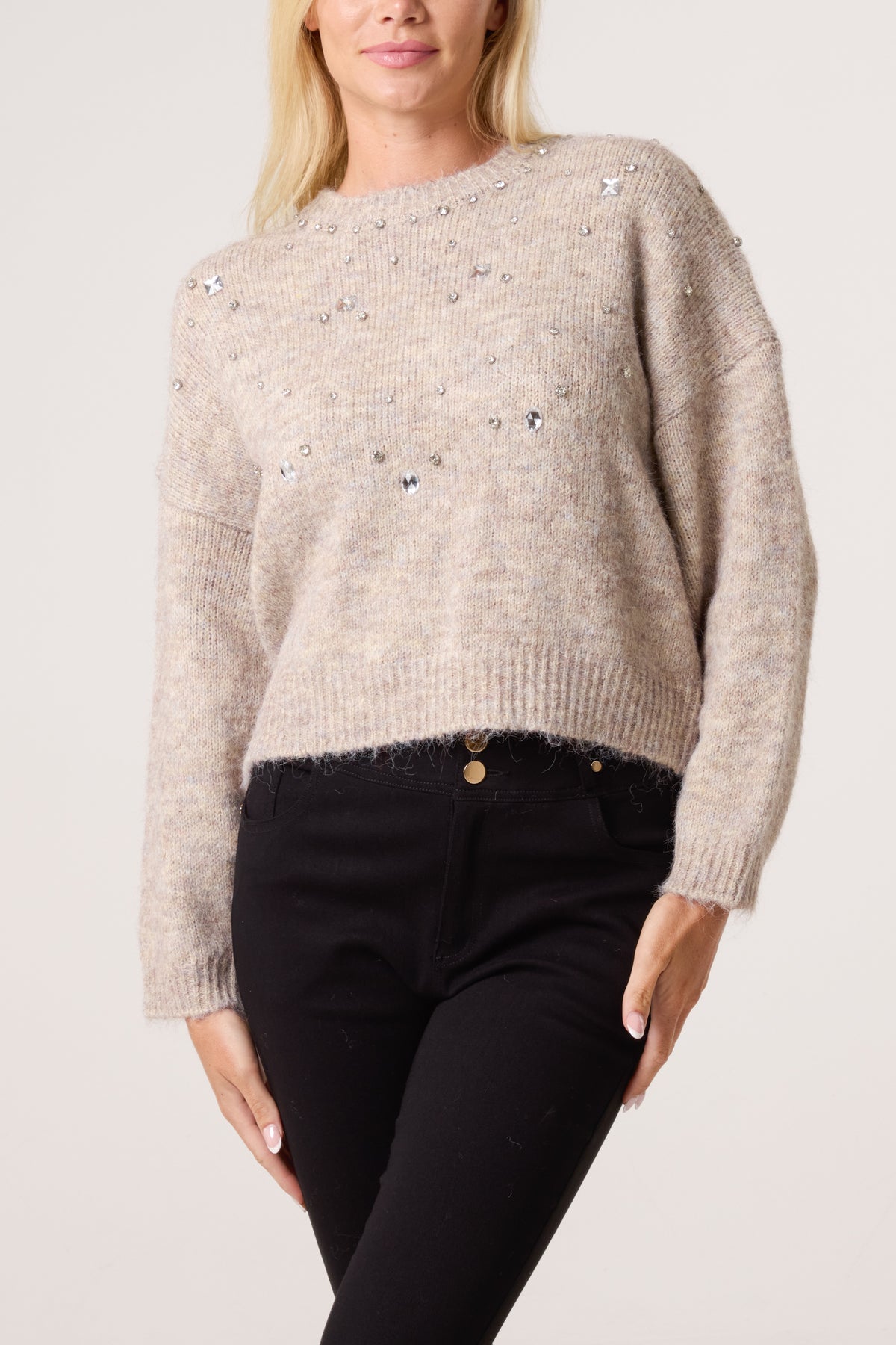 Diamante Round Neck Knit Jumper