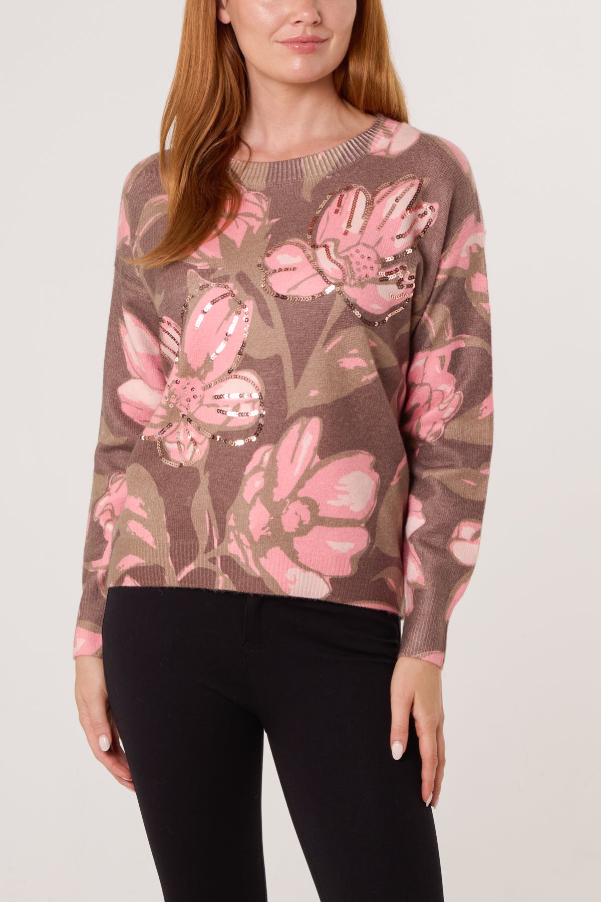 Flower Embellished Crew Neck Jumper