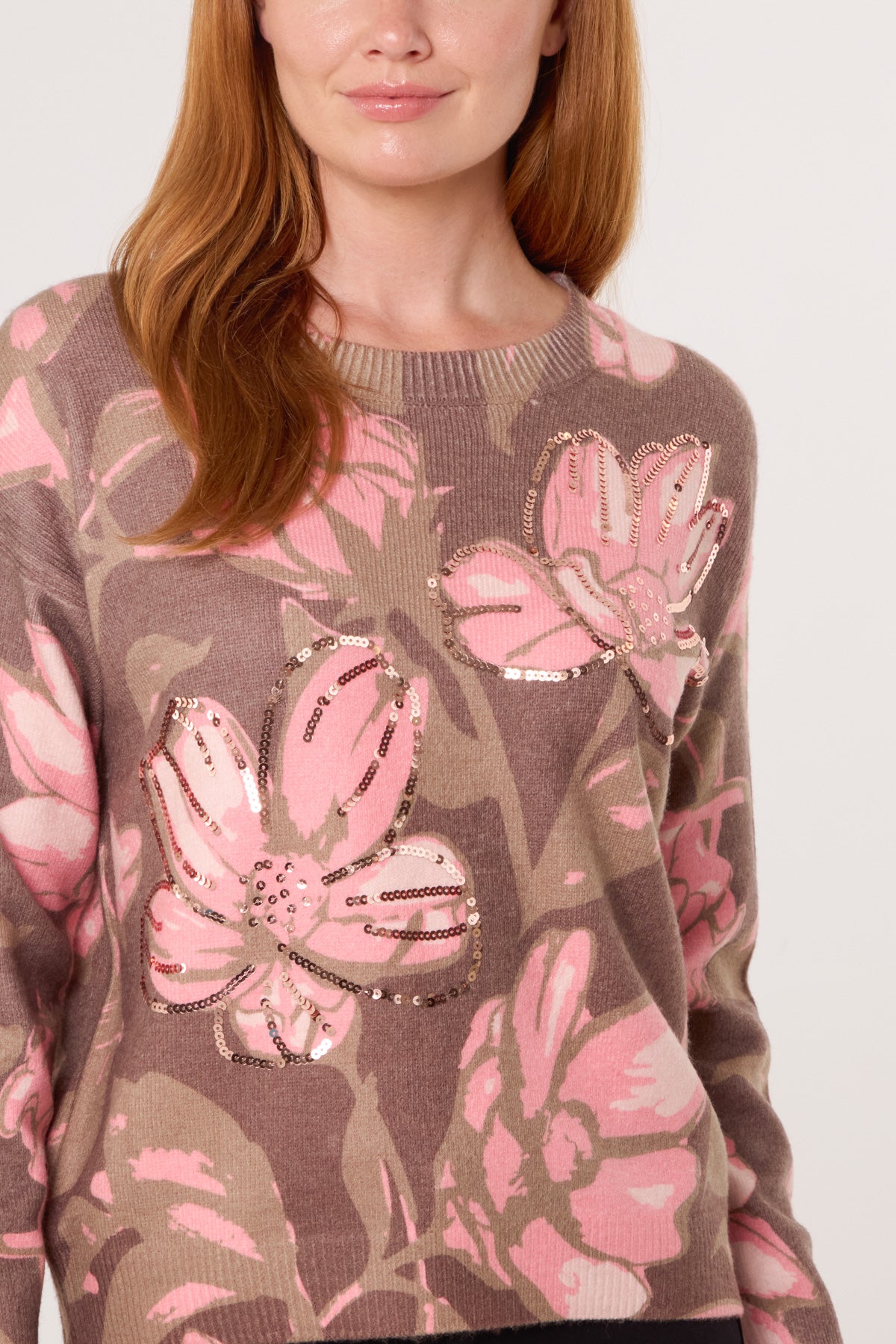 Flower Embellished Crew Neck Jumper
