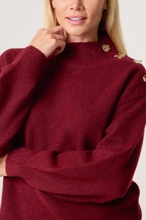 Gold Button Shoulder High Neck Jumper